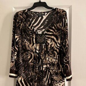 Calessa Beaded Animal Print Tunic Dress Size Large